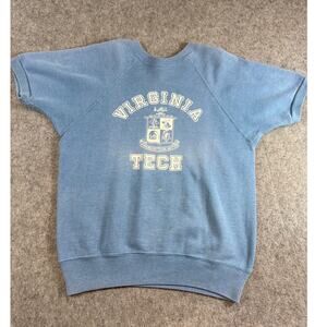 VINTAGE 50s Virginia Tech Sweatshirt Mens S Blue Crewneck Shorts Sleeve College